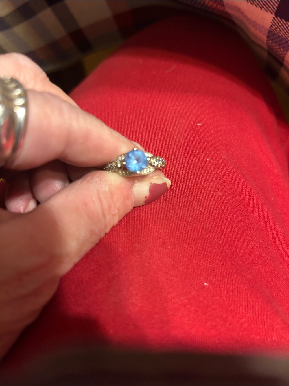 Blue Stone Gold-Tone Halo Ring